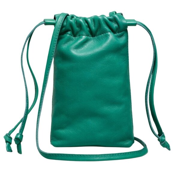 Madewell Leather Piazza Phone Bag Cinched Pouch Crossbody Purse Jade Green NL840 - Picture 1 of 3